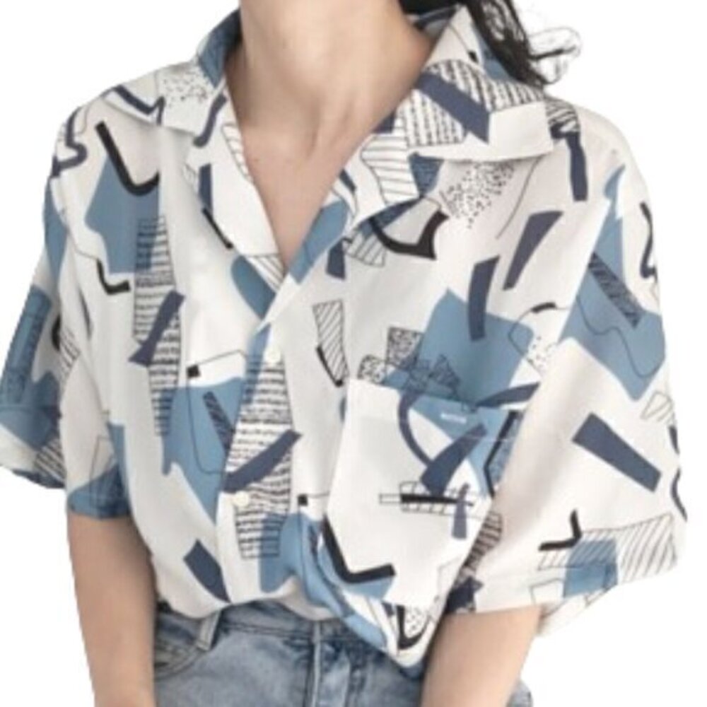 [GoMorn] Short Sleeve Button Down Front Tie Shirt - Size XL